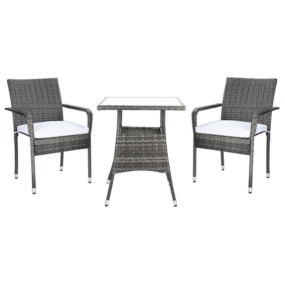 SAFAVIEH Laban Outdoor Patio 3 Piece Bistro Set, Grey Brown/White