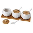 thumbnail image 1 of Bewildely 3pcs Frascos de condimentos de cerámica Patrón de onda Multifuncional Moderno Contenedor de especias de porcelana Frasco de almacenamiento de Organizadores de utensilios de cocina Bewildely HA019815-00, 1 of 1