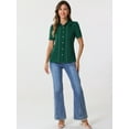 thumbnail image 4 of DARING DIVA Women's Button Down Collared Contrast Trim Puff Sleeve Blouse XL Dark Green, 4 of 6