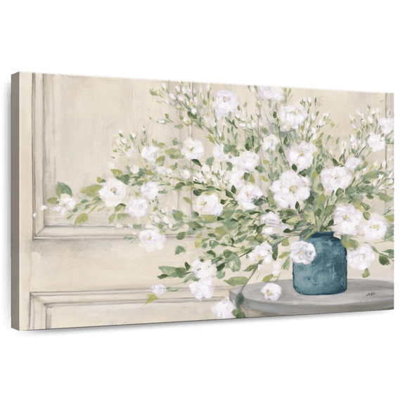 Elephant Stock White Bouquet Wall Art - Horizontal Canvas Wall Art - Living Room Wall Decor - Floral And Botanical Canvas - Pink And Beige Decor By Julia Purinton - 12" x 8"