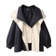 thumbnail image 2 of Ailaofu Womens Cropped Jacket Contrast Collar Utility Coat Cargo Jacket Barn Jacket Outwear, 2 of 3