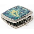 thumbnail image 2 of Folding Compact Pocket Makeup Mirror With Swarovski Rhinestone Crystals Double Sided (5x magnification + 1x magnification) (Turquoise Paisley), 2 of 5