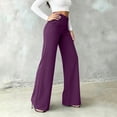 thumbnail image 4 of Lenpel Womens Work Pants Fashion Lounge Button High Waist Crossover Trousers Stretch Straight Leg Business Dress Slacks, 4 of 5