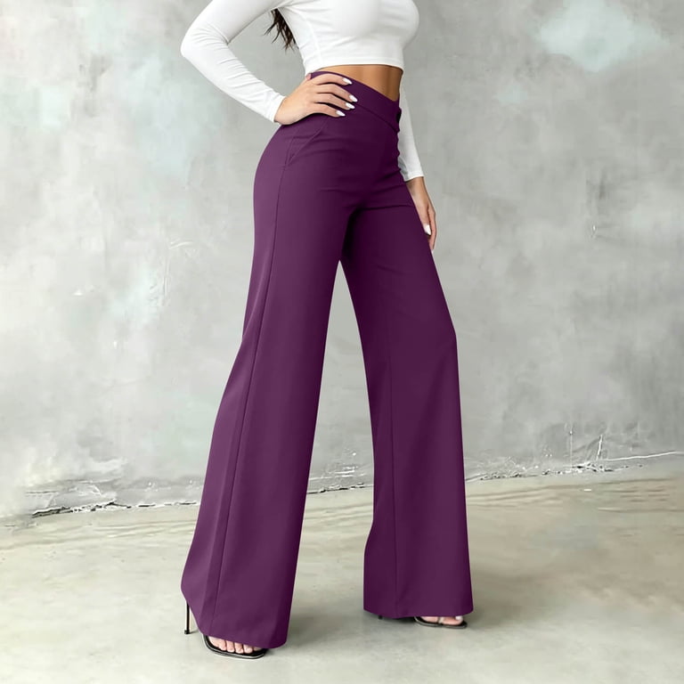 plus size purple dress pants Edvintorg Womens Dress Pants Plus Size Fashion High Waisted Business Dressy Wide Leg Trousers With Buttons Women Work Pants Purple Xxxl, Women's, Size