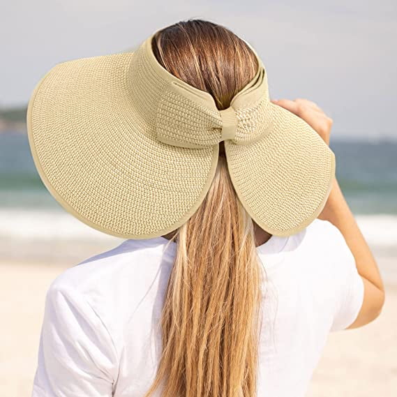 Manunclaims Sun Visor for Women - Wide Brim Roll-Up Straw Hat Women Beach Visor Hats for Women UV Protection Foldable Sun Hat Women Beach Hat, Women's