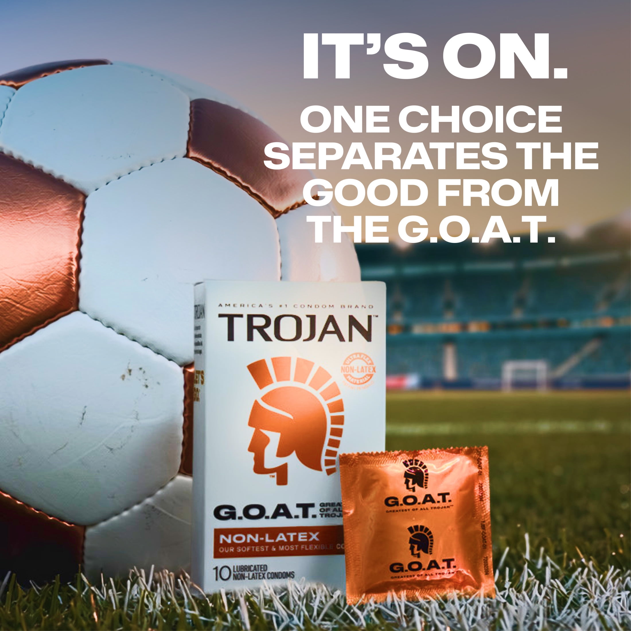 Trojan G.O.A.T. Latex-Free Lubricated Condoms for Men, Patent Pending Ultra Flex Non-Latex Material, Soft, Strong, Odorless & Colorless, 10 Count