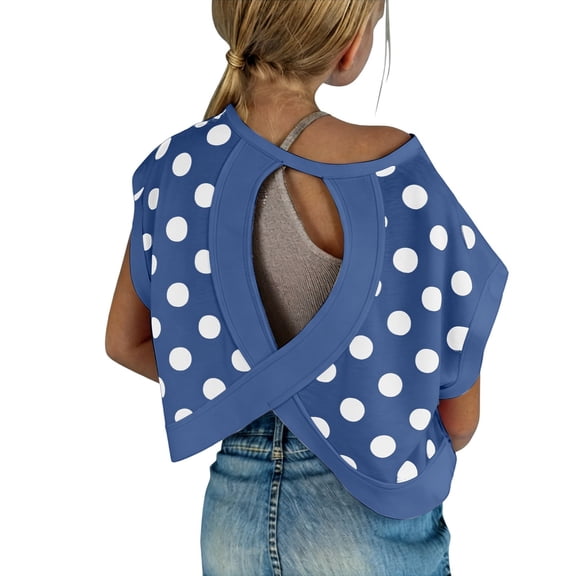 Kiijoy Girls Polka Dot Cutout Batwing Sleeve Crop Top Workout Tee Active T-Shirt, Sizes 11-12