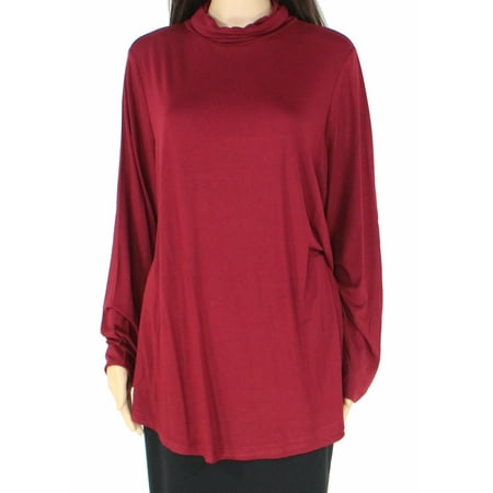 JM Collection Women's Plus Size Turtleneck Top Cherry Pie Red Size 1X