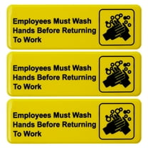 Excello Global Products Employees Must wash hands sign 9"x3" Easy To Mount (3 pack Yellow) - EGP-HD-0049-A
