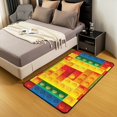 thumbnail image 3 of Erosebridal 3D Construction Area Rug 3x5, Building Blocks Rug , Rainbow Colorful Brick Yellow Red Carpet Funny Patchwork Geometric Rectangle Non Slip Accent Rug For Bedside, 3 of 6