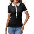 thumbnail image 3 of Hibeli Women's Contrast Color Lapel Collar Short Sleeve Knit Top, 3 of 4