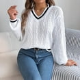 thumbnail image 5 of Busydd Womens Sweaters Fall V Neck Sweaters for Women Fashion Knit Cable Pullover Sweaters for Women, 5 of 7