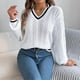 thumbnail image 5 of Suéter de cuello redondo para mujer, suéter de manga larga con cuello en V, tops de acrílico para mujer, 5 of 7