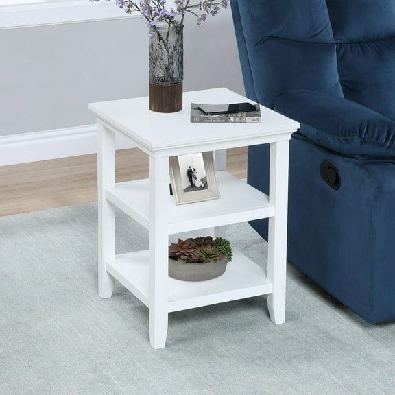 Convenience Concepts Tribeca End Table with Shelves in White Wood Finish