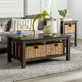 thumbnail image 3 of Walker Edison Storage Wood Coffee Table with Two Wicker Baskets, Espresso, 3 of 17