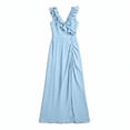 thumbnail image 4 of Ahabrexf Wedding Guest Dresses for Women, V Neck Ruffled Sleeveless Side Ruched High Slit Maxi Dress for Evening Party and Wedding, 4 of 9