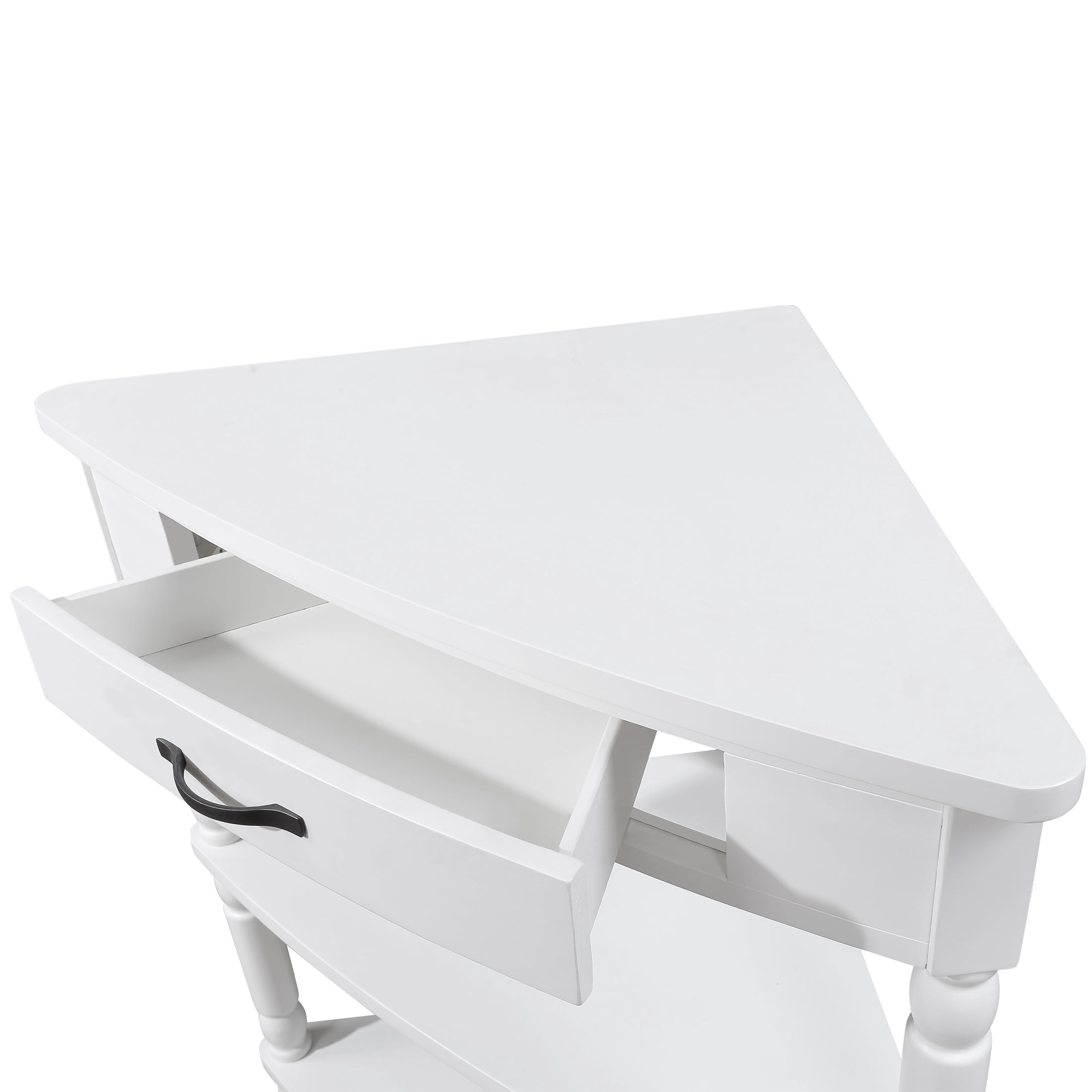 PORKISS Small Triangle Corner Table, End Table Side Table with 1 Drawer Solid Wood Legs, Console Table for Small Spaces/ Living Room, White #1