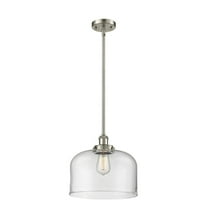 916-1S-SN-G72-L-Innovations Lighting-Bell - 1 Light Stem Hung Mini Pendant In Industrial Style-10 Inches Tall and 12 Inches Wide-Brushed Satin Nickel