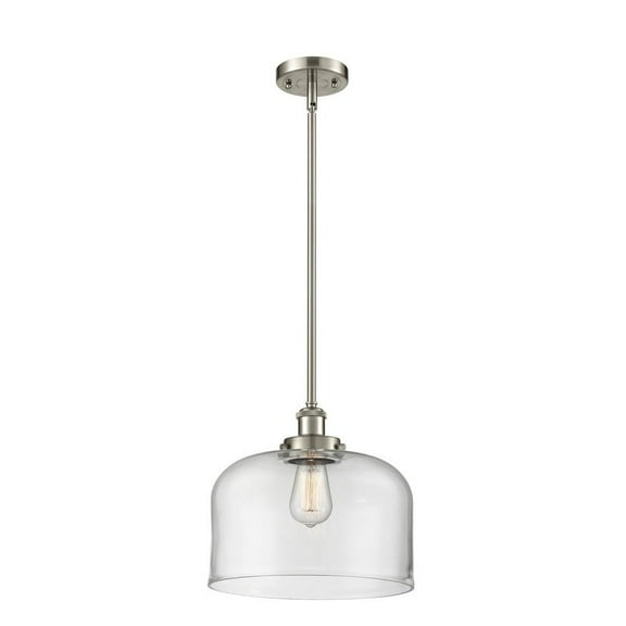 916-1S-SN-G72-L-Innovations Lighting-Bell - 1 Light Stem Hung Mini Pendant In Industrial Style-10 Inches Tall and 12 Inches Wide-Brushed Satin Nickel
