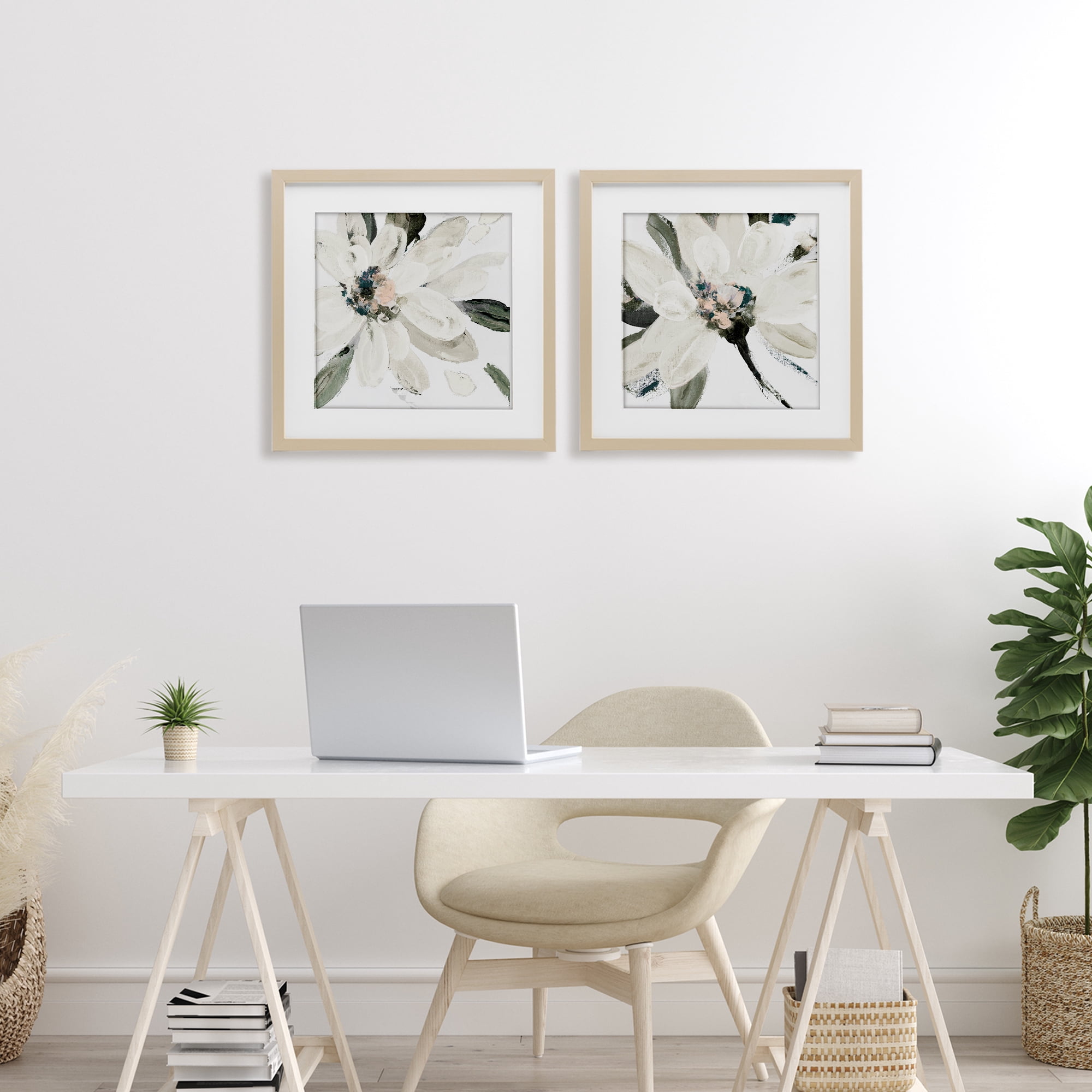 Stupell Industries Naturally Blooming White Flowers 2 Piece Birch Framed Print Under Glass Set, design by Lanie Loreth