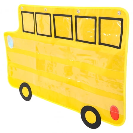 CCOCC School Bus Alphabet Pocket Chart Yellow Wall Hanging Organizer with Transparent Pockets Classroom Decor for Preschool