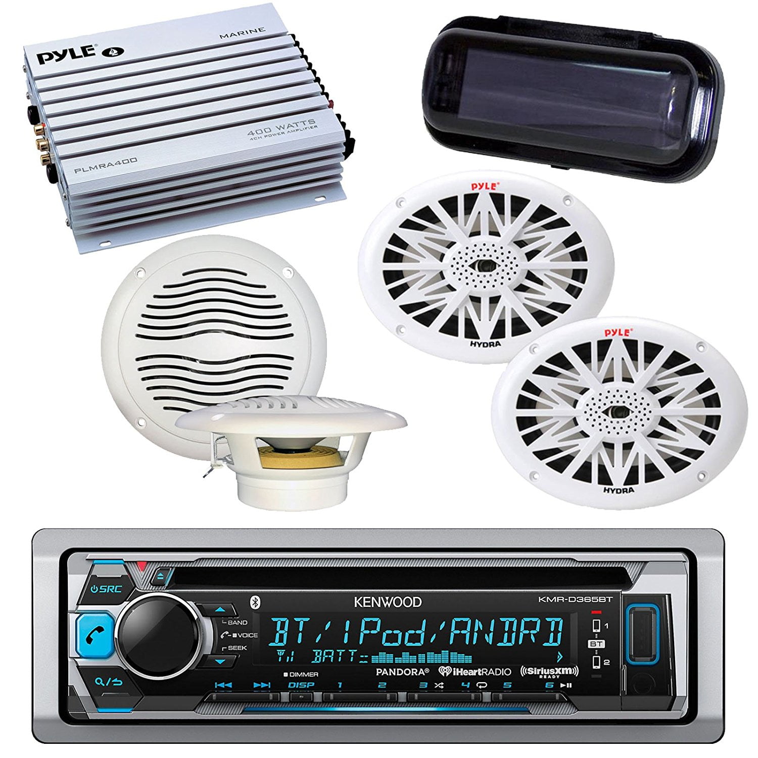 Kenwood KMRD372BT Marine Bluetooth Receiver Bundle Combo With 2