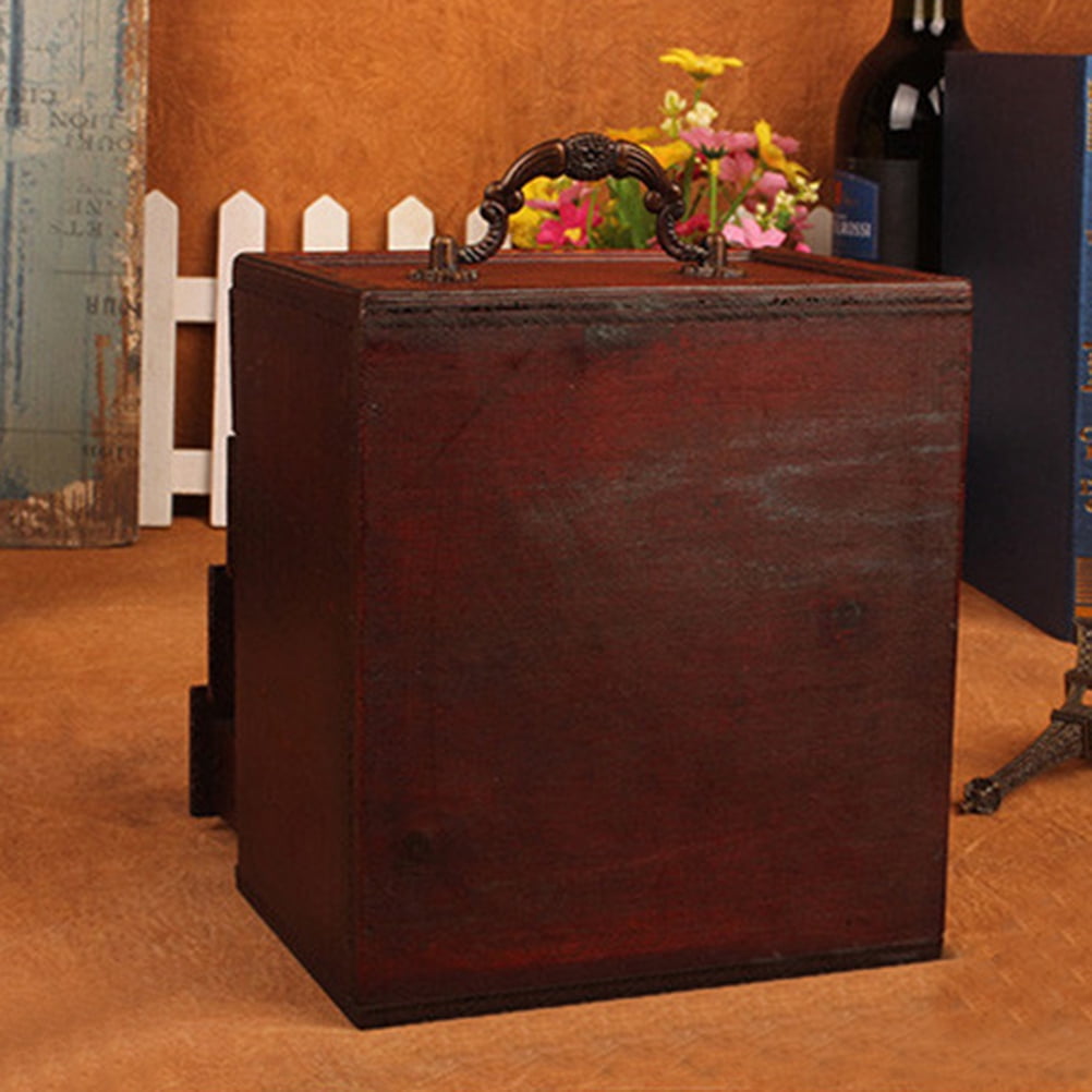 LOLIPPYY Chinese Style Wooden Jewelry Box with 4 Drawers, Elegant Cosmetic Storage Case, Decorative Photo Prop for Home and Party