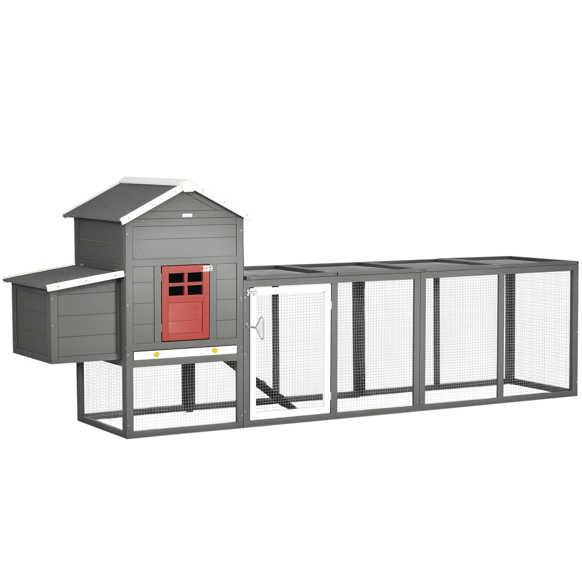 Zootealy XL Wooden Chicken Coop with Run for 3 to 6 Hens Fir Wood Hen House with Asphalt Roof Nesting Box and Removable Tray Outdoor Backyard Poultry Hutch