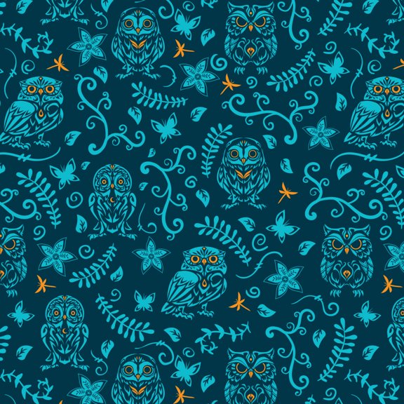 Mystical Owl Pattern with Butterflies Dragonflies Leaves Flowers Premium Roll Gift Wrap Wrapping Paper
