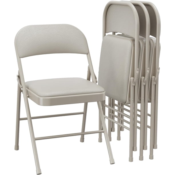 4-pack of beige folding sillas con padded cushion y back, metal frame holds up to 350 lbs, ideal para para home, oficina, indoor y outdoor events