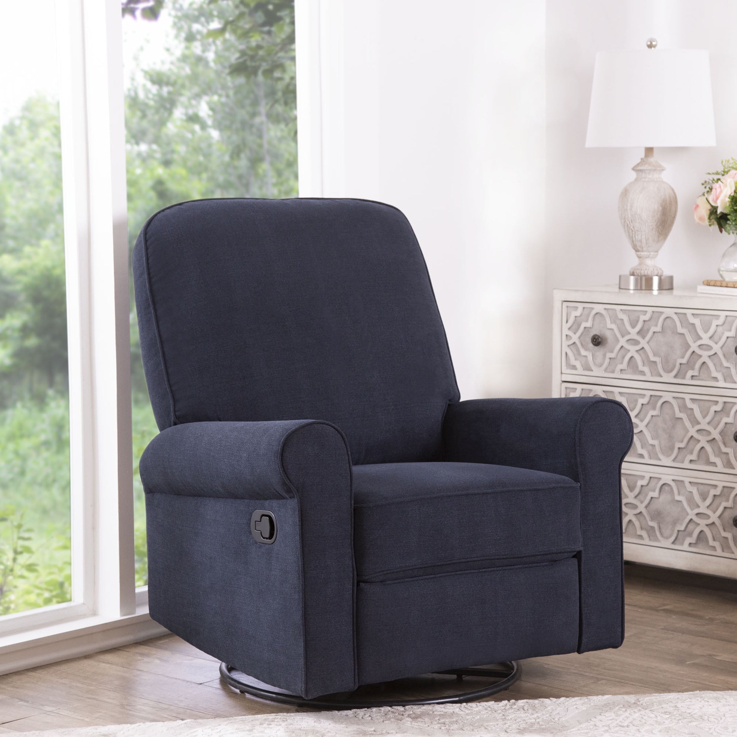 Devon & Claire Adalynn Fabric Swivel Glider Recliner, Navy Blue