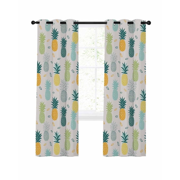 Blue Yellow Pineapple Blackout Curtains, Light Blocking Print Window Curtains, Farmhouse Summer Botanical Watercolor Thermal Insulated Window Drapes for Living Room 2 Panels, 104"W x 96"L