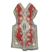 <mark>Mogul</mark> Women Maxi <mark>Kaftan</mark> Red Dashiki Print Kimono Style Beach Cover up House Dress