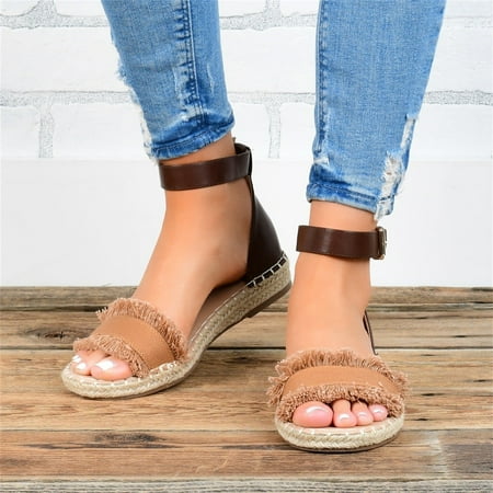 

Medcursor Ladies Shoes Belt Buckle Strap Vintage Solid Color Fisherman s Shoes Casual Sandals