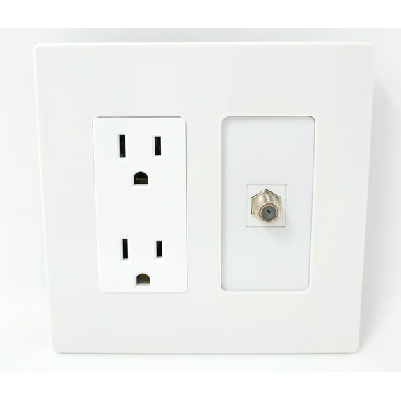 RiteAV - 15 Amp Power Outlet and 1 Port Coax Cable TV- F-Type Decorative Screwless Type Wall Plate - White