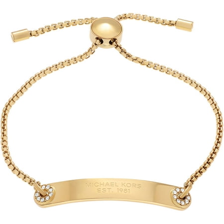 Michael Kors Women's Crystal Accent Gold-Tone Stainless Steel Logo Plaque Slider Fashion Bracelet, 8