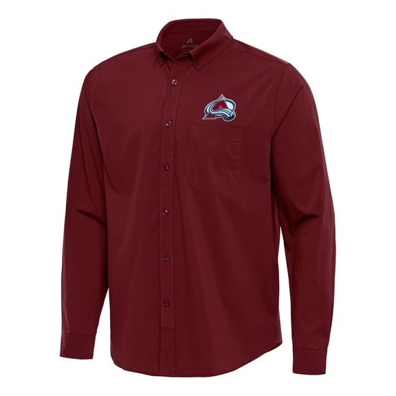 Men's Antigua Burgundy Colorado Avalanche Flight Woven Tri-Blend Long Sleeve Button-Down Shirt