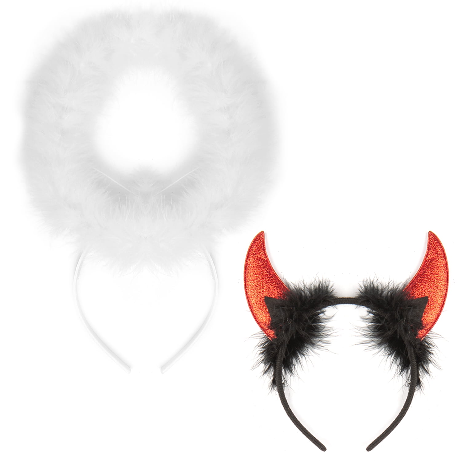 FUNCREDIBLE Devil Horns Headband and Angel Halo Set - Red Glitter Devil ...