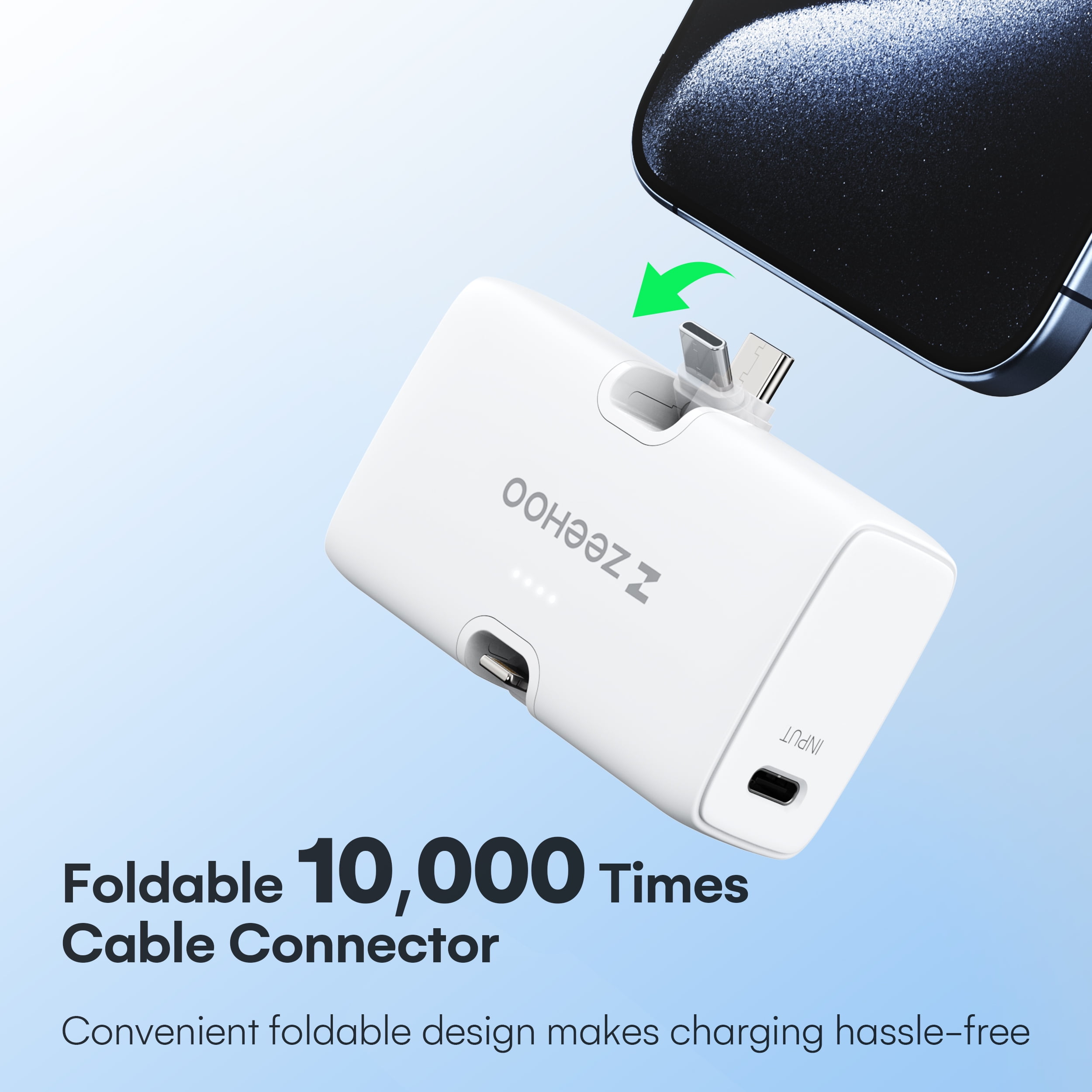 ZeeHoo Tiny Power Bank with USB-C and Light-ning Connector, Portable Power Pack