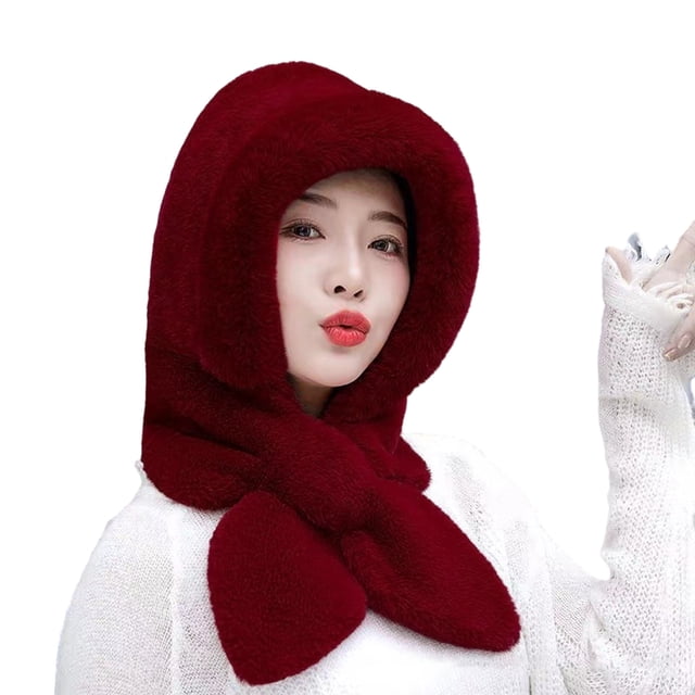 CSChome Winter Hat Autumn Winter Warm Hat - Plush Lining Windproof Integrated Headwear Scarf