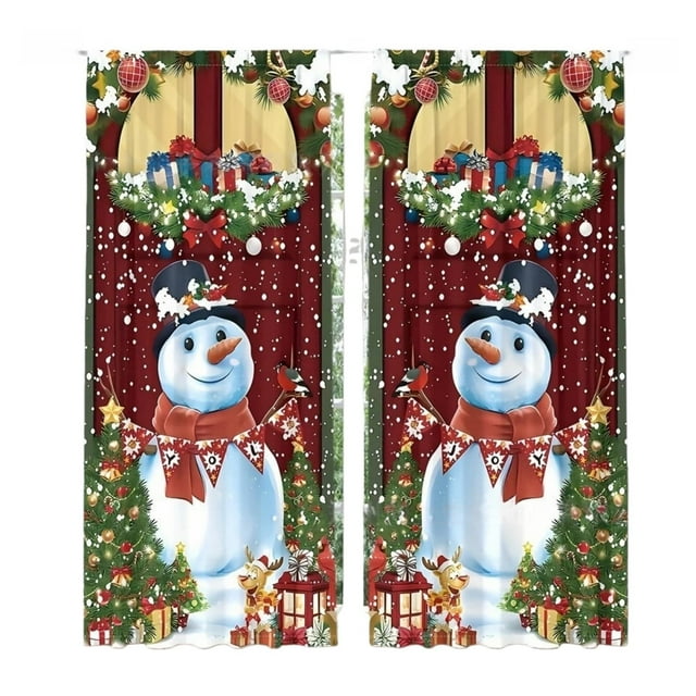 TIELUTT Rideaux Imprimés pour les Fêtes 2 Rideaux Plats 2D Imprimés Rouges de Noël avec Flocons de Neige et Rideaux 84 Pouces de Long 4 Panneaux Rideaux en Dentelle Courts Rideau de Douche Frais pour l'Extérieur Rideaux de Fenêtre Baseball Cu