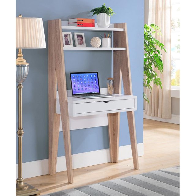Q-Max Luxury-Style Two-Toned Desk with Shelves and Drawer - Elegance and Functionality Combined