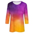 thumbnail image 5 of Women's Tops Dressy Casual Vintage 3/4 Sleeve Tunic Tops Loose Fit Flowy Spring Elegant Shirts Gradient Color Fashion 2024 Summer Clothes for Teen Girls Round Neck Blouse Multicolor T Shirts XXL, 5 of 5