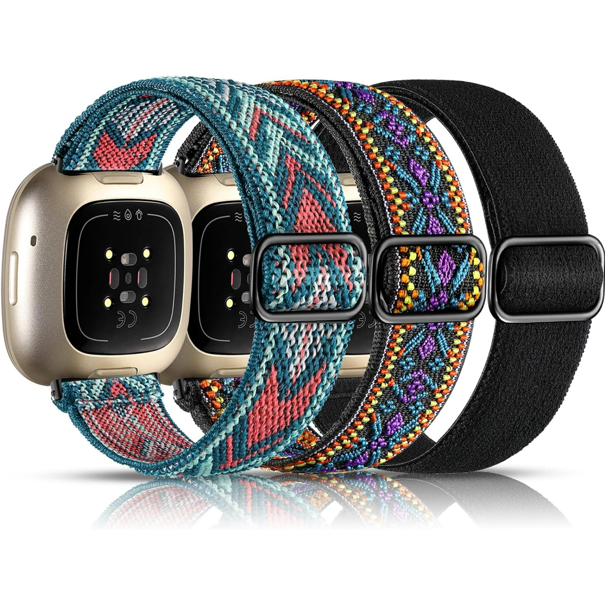 Tianle Bands Compatible with Fitbit Versa 3/ Sense/Versa 4/ Sense 2 Watch Band 3 Pack Adjustable Stretchy Fabric Sport Wristband for Fitbit Versa 3 Watch and Fitbit Sense Smartwatch Bands