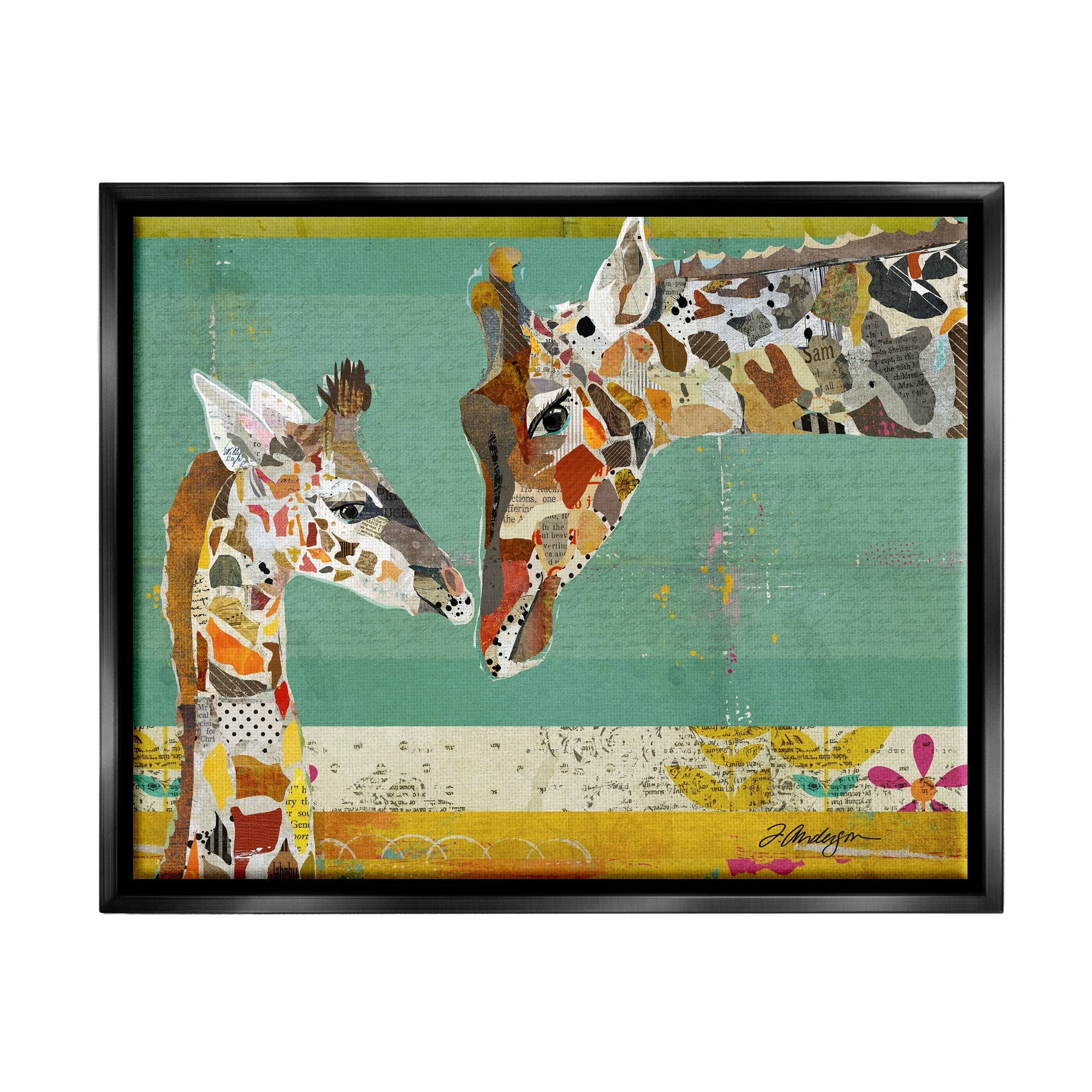Stupell Industries Endearing Giraffe Family Layered Wildlife Animal Collage Graphic Art Luster Gray Floating Framed Canvas Print Wall Art, Design by Traci Anderson