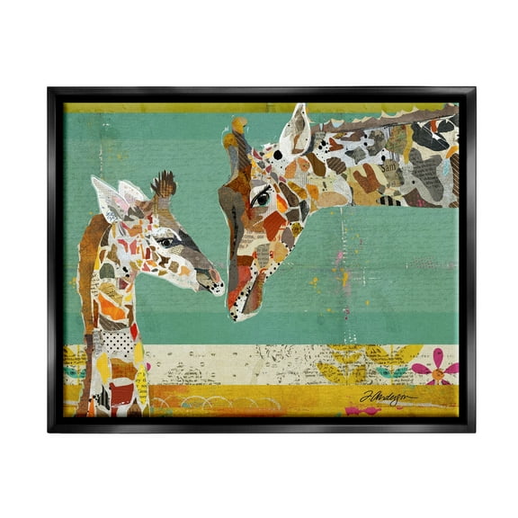 Stupell Industries Endearing Giraffe Family Layered Wildlife Animal Collage Graphic Art Jet Black Floating Framed Canvas Print Wall Art, Design by Traci Anderson