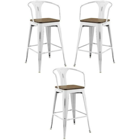 Home Square Promenade 30" Metal Bar Stool in White - Set of 3
