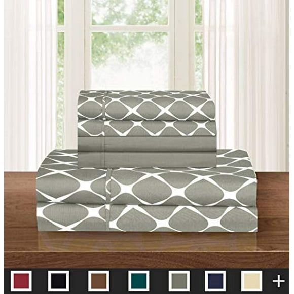 Elegant Comfort TM Luxury Softest 6-Piece Sheet, Wrinkle Resistant Milano Trellis Pattern 1500 Thread Count Egyptian Quality Coziest Bedding Set, California King, Grey