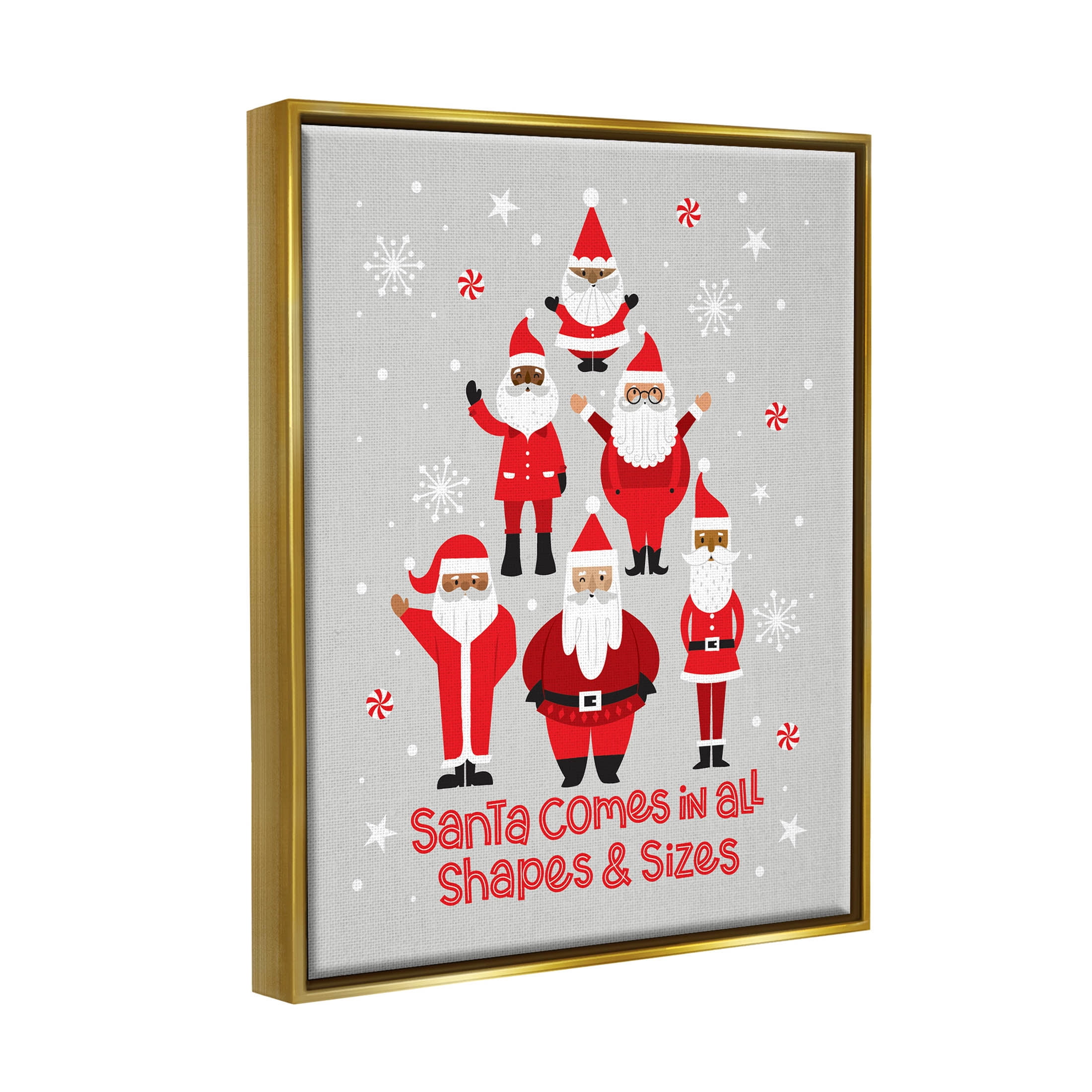 Santa All Shapes & Sizes Christmas Phrase Holiday Graphic Art Metallic Gold Framed Art Print Wall Art