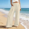 thumbnail image 2 of DHFJKG Wide Leg Pants For Women Linen Flowy Palazzo Drawstring Elastic Waist Pants With Pockets Summer Beach Vacation Clothes Versatile Trousers, 2 of 4